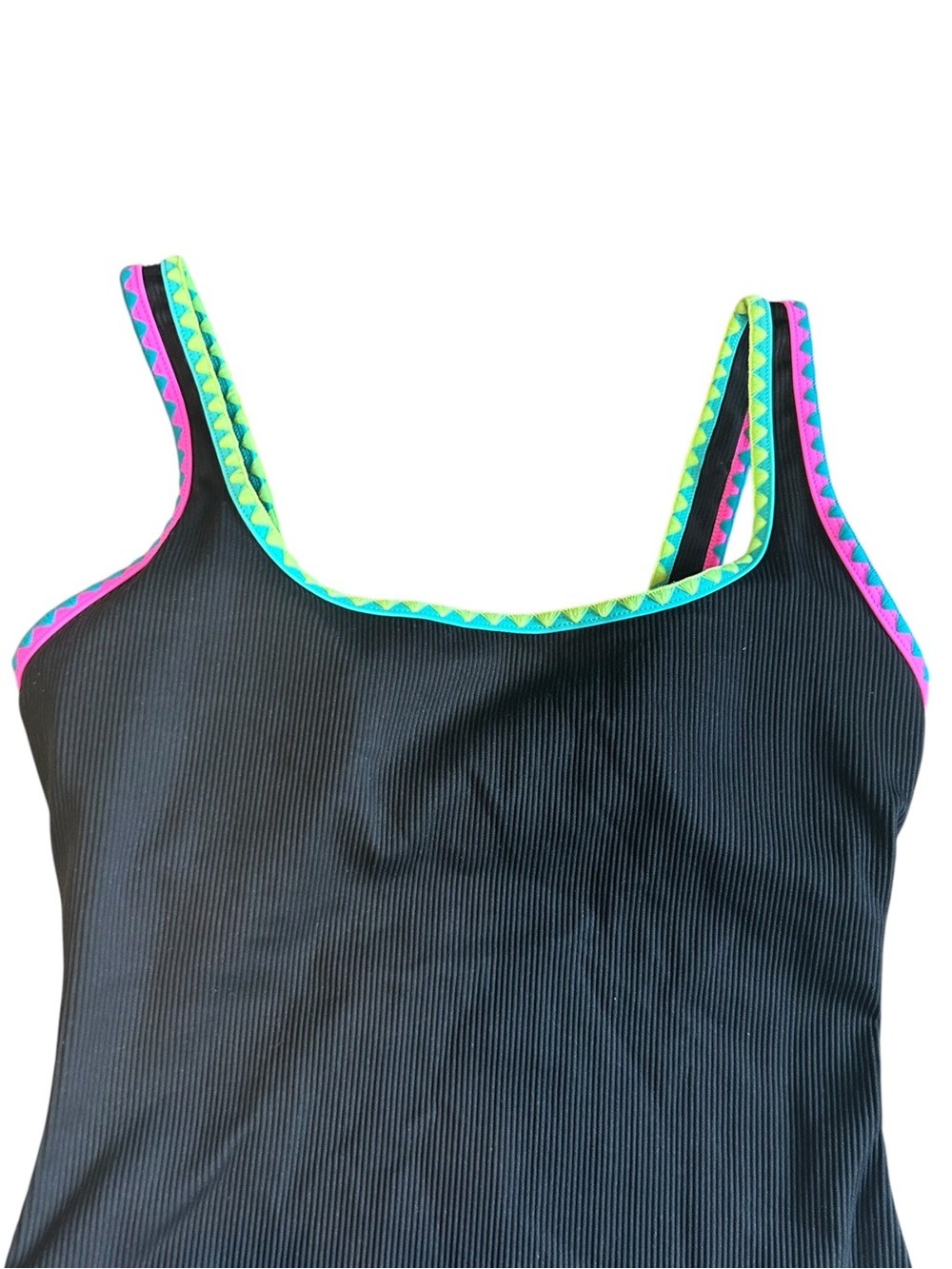 POPVIL Ribbed Black Neon Trim One Piece Swimsuit Size L - Picture 7 of 11